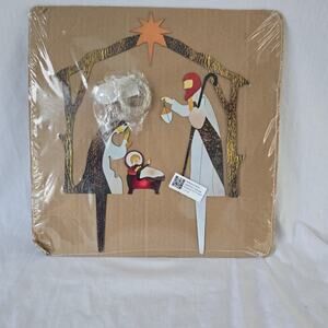 Nativity Scene Yard and Garden Decoration Lights Christmas Metal 12" x 9" New